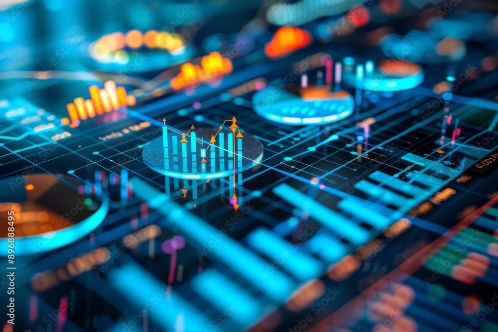 Poster abstract data visualization with blue and orange color scheme
