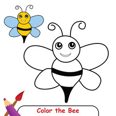 Color the Bee drawing illustration. coloring book for kids. bee insect coloring page colored illustration