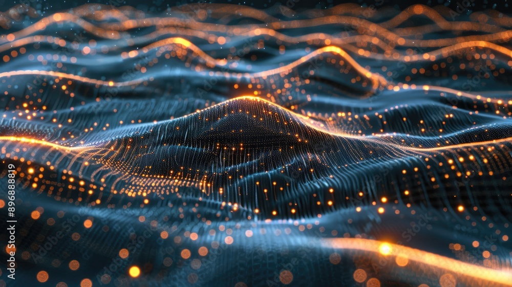 Aufkleber abstract 3d wave grid with glowing points and lines