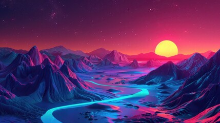 Futuristic 3D digital landscape with vibrant neon colors