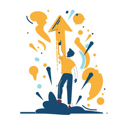 Fototapeta premium Searching for growth opportunity, vision to look and see future, challenge ahead or motivation to grow business concept, business person on arrows looks to find business opportunity