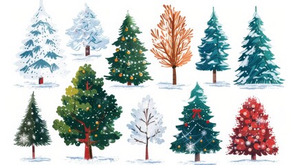 Obraz premium Christmas Trees Watercolor Clipart.