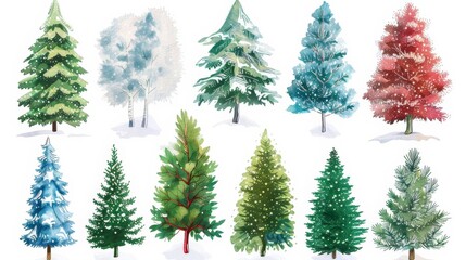 Fototapeta premium Watercolor Winter Trees Collection.