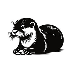 Wildlife mammal otter silhouette vector on white color background.
