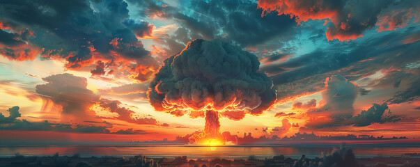 Mushroom cloud explosion at sunrise over the
