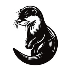 Wildlife mammal otter silhouette vector on white color background.