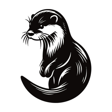 Wildlife mammal otter silhouette vector on white color background.