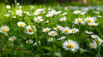 Bellis perennis common lawn daisy is a small perennial flowering plant with a yellow central