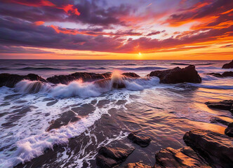 Obraz premium An image of a beautiful sunset seascape where the sun is setting over the ocean