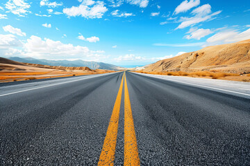 Fototapeta premium Empty asphalt road, Adventure road in desert