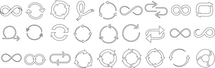 Infinity loop cycle vector set, for endless concepts, continuity, repetition, and abstract shapes.