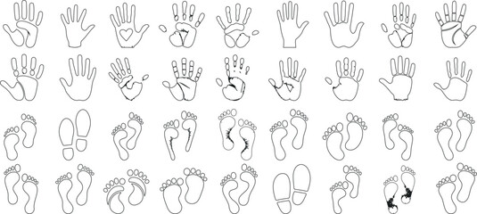 Handprint  line art footprint outline vector set, for creative design, human touch, identity mark, individuality symbol