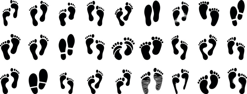 Footprint vector illustration set, perfect foot print silhouette for tracking or identity concepts