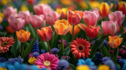Fototapeta premium red and yellow tulips