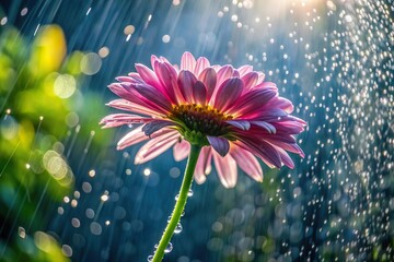 wet flower blossom under rain with droplets closeup