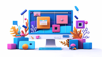 Office laptop, computer, pc, diversity and business people reading online report, website design feedback or research project. Collaboration, staff mentor and team designer working illustration.;