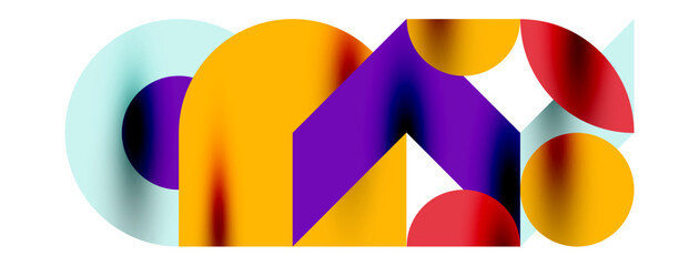 Metal color circles with shadows and other geometric elements composition for wallpaper, banner, background or landing