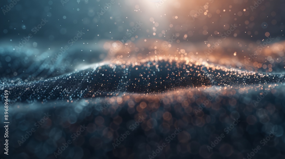 Poster abstract background with a dark blue and orange color scheme, featuring a textured surface with a gl