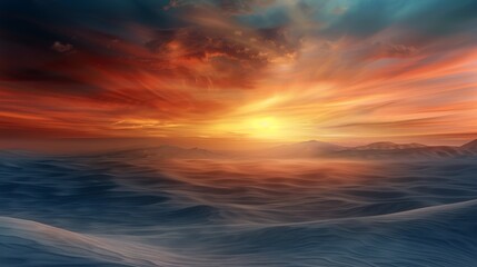 Obraz premium A dramatic sunset over a field of clouds with mountains in the distance