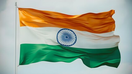 Indian flag flowing in the air Close-up portrait. India Independence Day photo realistic.