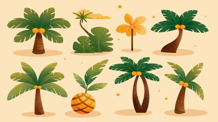 Obraz premium A vibrant collection of handdrawn palm tree doodles perfect for summer vibes, featuring vintage tropical plant illustrations.