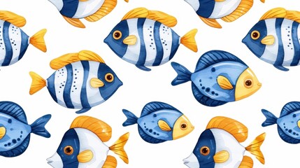 Fototapeta premium Vibrant handdrawn watercolor depicting tropical fish and marine life, perfect for shop decor, brochures, and textiles.