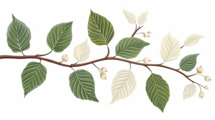 Digital illustration showcases the intricate details of Corylus avellana and Euonymus trees from a top view on a white background.
