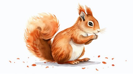 A beautiful handdrawn watercolor illustration of a cute European squirrel on a white background, perfect for nature lovers. © CrazyJuke