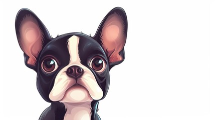 Obraz premium Adorable Boston Terrier puppy illustration, perfect for pet lovers, capturing youthful charm on a clean white backdrop.