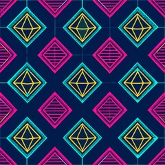 Seamless pattern of neon diamonds and rectangles, Generative AI