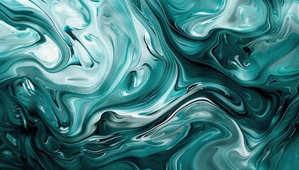Obraz premium Teal and White Swirls in Fluid Acrylic Painting. Abstract Organic Shapes and Fluid Lines on White Background. Dynamic and Artistic Expression of Color and Movement.