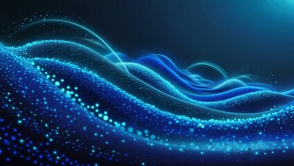 Obraz premium Digital abstract art depicting blue waves with dots, creating a sense of depth and movement in a futuristic design.