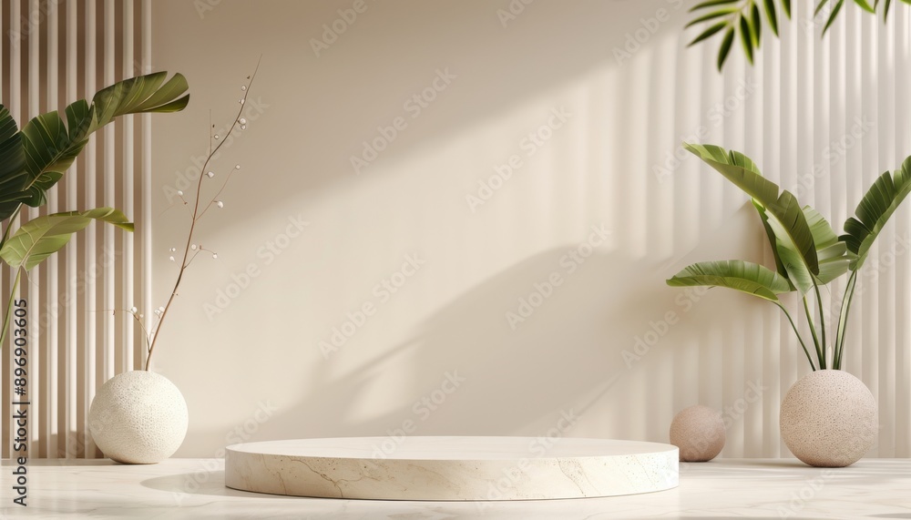Aufkleber a clean 3d rendering of a podium with a minimalist backdrop of abstract shapes and patterns