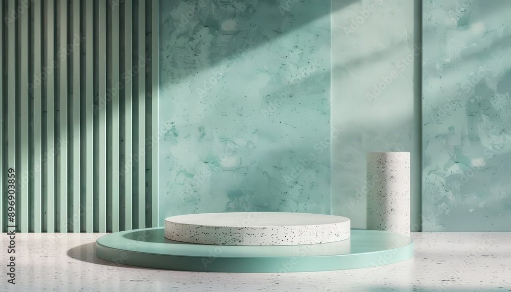 Aufkleber a clean 3d rendering of a podium with a minimalist backdrop of abstract shapes and patterns