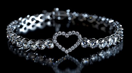 Obraz premium Sparkling heart shaped diamond bracelet isolated on a black background with clipping path