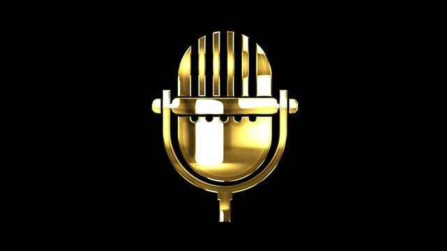 Mic, Gold mic Logo Animation, mic icon animation, Glowing gold microphone sign, 
 Audio podcast, live voice interview, on air, radio show, sound record.