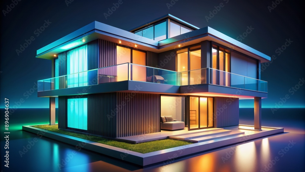 Aufkleber crisp, futuristic 3d house model with sleek architecture and vivid color scheme isolated on a transp