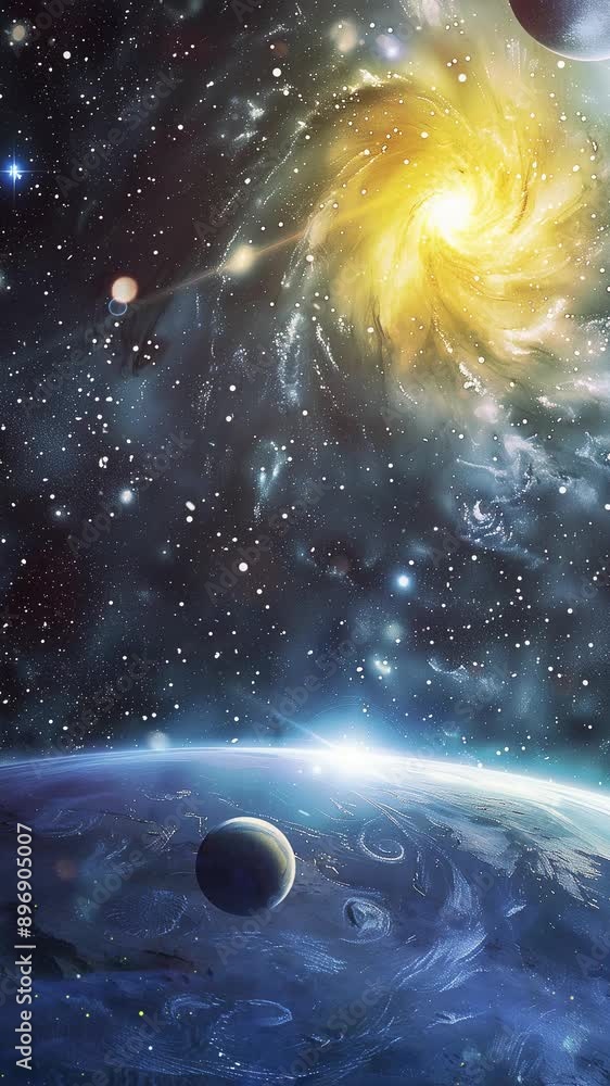 Wall mural celestial planets orbiting from a galactic center seamless looping overlay 4k virtual video animatio