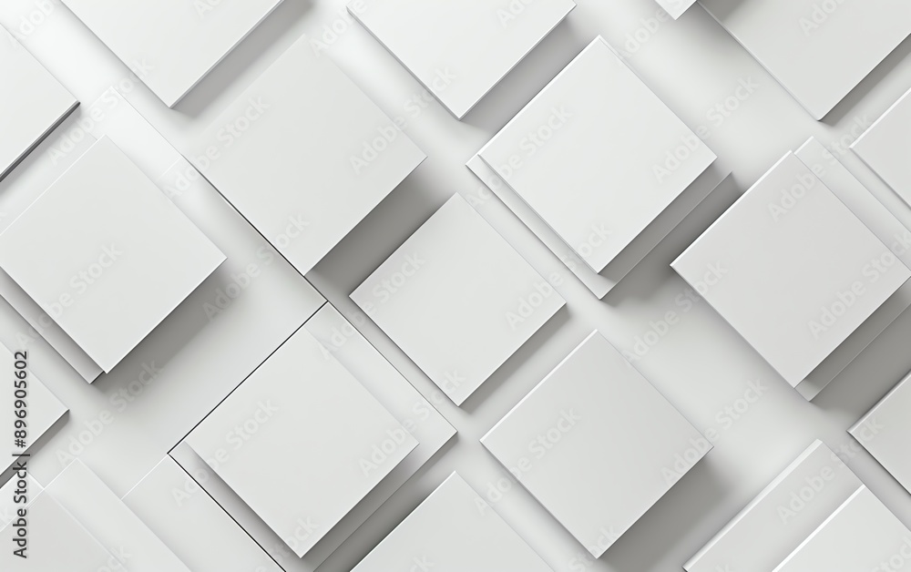 Poster professional mockup presentation top view 3d render of blank white square cards on light background,