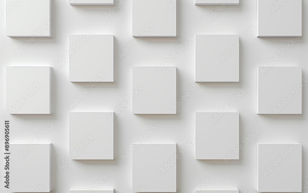 Aufkleber Professional mockup presentation Top view 3D render of blank white square cards on light background, vector design with soft shadows and focus