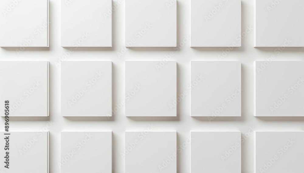 Aufkleber square card mockup template 3d render of blank white cards on light background, top view with shadow