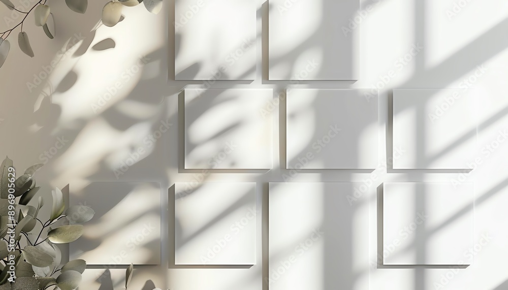 Aufkleber square card presentation mockup top view 3d render of blank white cards on light background, vector 