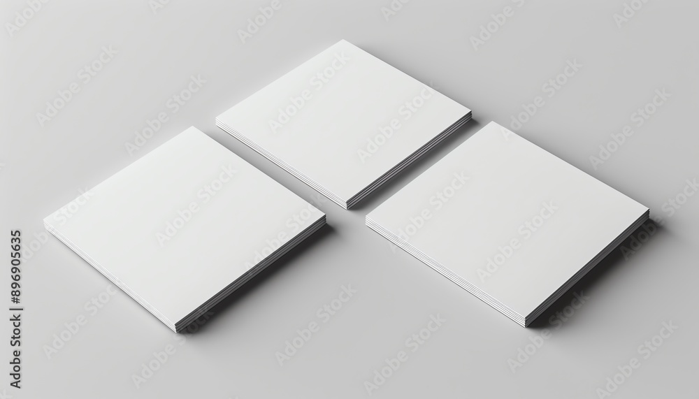 Aufkleber square card presentation mockup top view 3d render of blank white cards on light background, vector 
