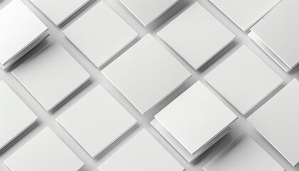 Top view 3D render mockup Blank white square cards on light background, vector illustration design with shadows and soft focus