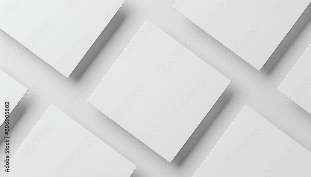 Poster square card presentation mockup top view 3d render of blank white cards on light background, vector 