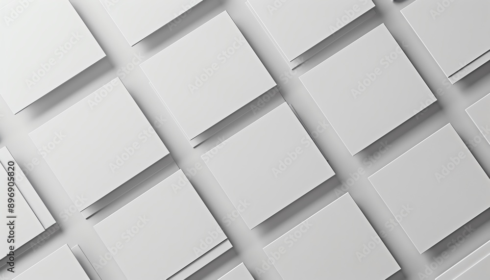 Poster square card presentation mockup top view 3d render of blank white cards on light background, vector 