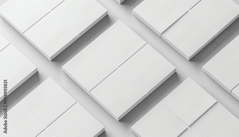 Poster square card presentation mockup top view 3d render of blank white cards on light background, vector 