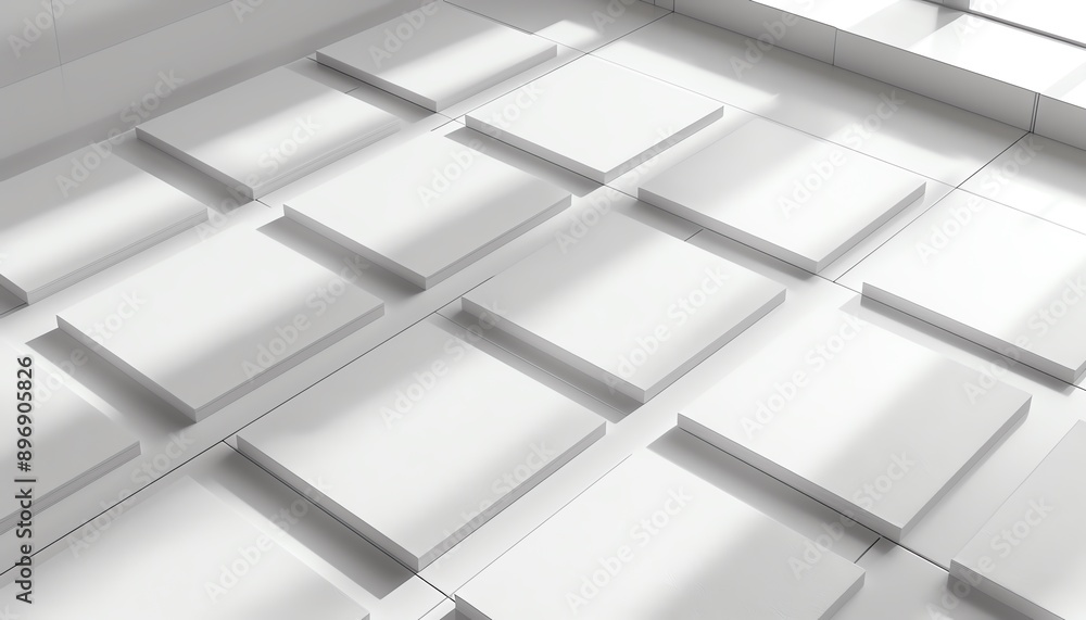 Poster square card presentation mockup top view 3d render of blank white cards on light background, vector 