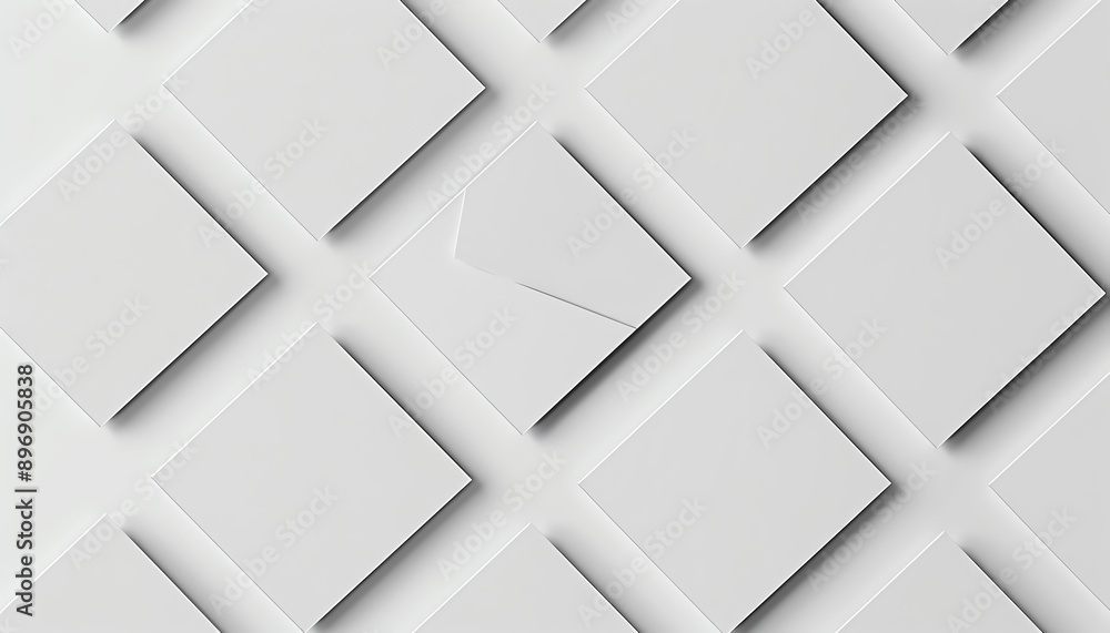 Poster square card vector illustration top view 3d render mockup of blank white cards on light background, 