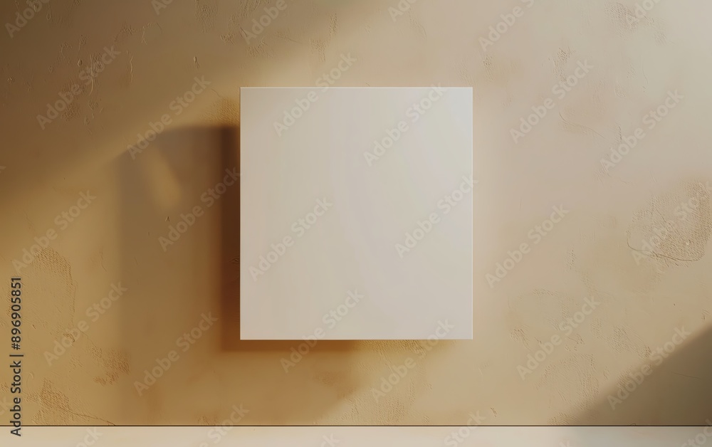 Aufkleber blank square card template 3d render on light background, top view mockup with soft shadows and focu